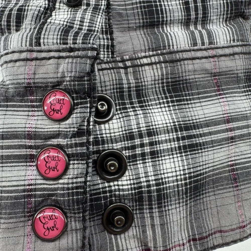 Cruel Girl Plaid Snap Shirt Youth L Gray Black Pink Western Cowgirl Rodeo Y2K